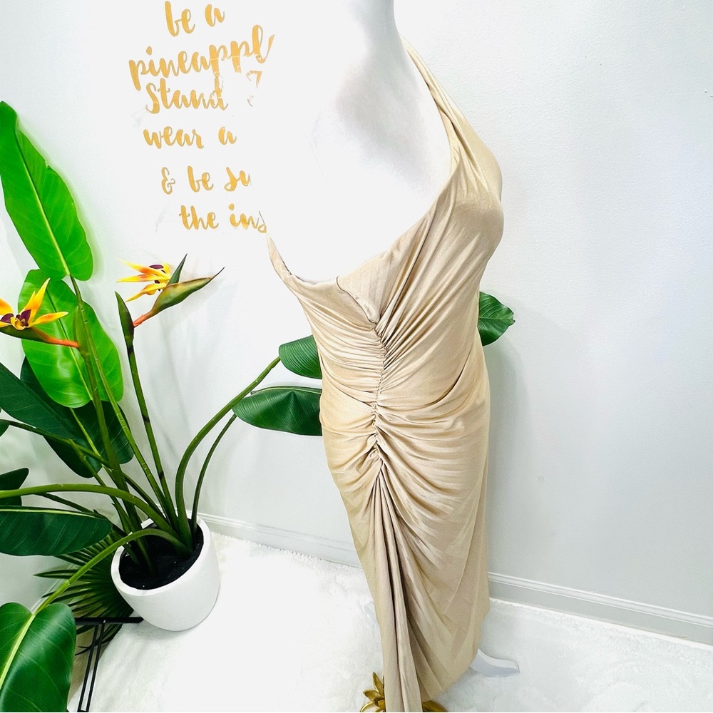 DELFI COLLECTIVE Solie Dress Pleated One Shoulder Champagne Gold Size XS - Picture 12 of 16